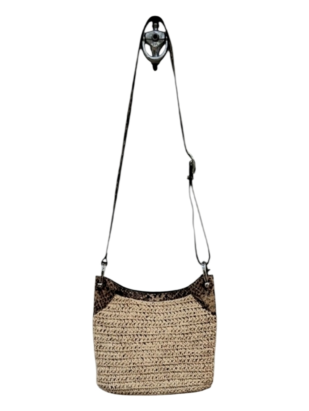 Brighton Leela Crochet Crossbody Bag Snakeskin Embossed Leather Trim - Picture 5 of 10